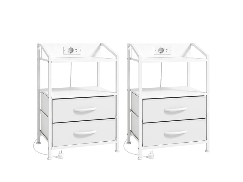  Lot de 2 tables de chevet avec led rgb et chargeur, 40 x 30 x 60 cm, blanches  - Conforama A