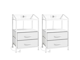 Lot de 2 tables de chevet avec led rgb et chargeur, 40 x 30 x 60 cm, blanches
