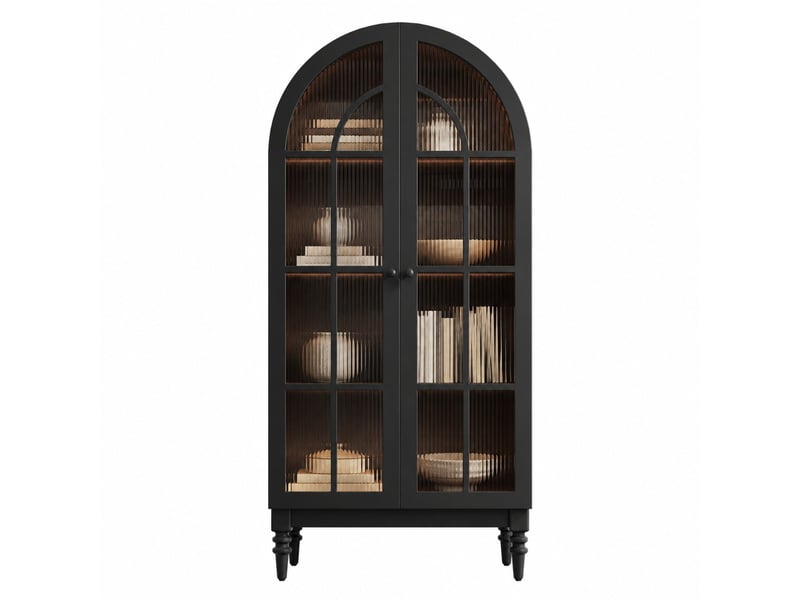  Vitrine haute avec portes vitrées et compartiments, effet bois noir, pour salon, en mdf, 76 × 35,5 × 165 cm  - Conforama A