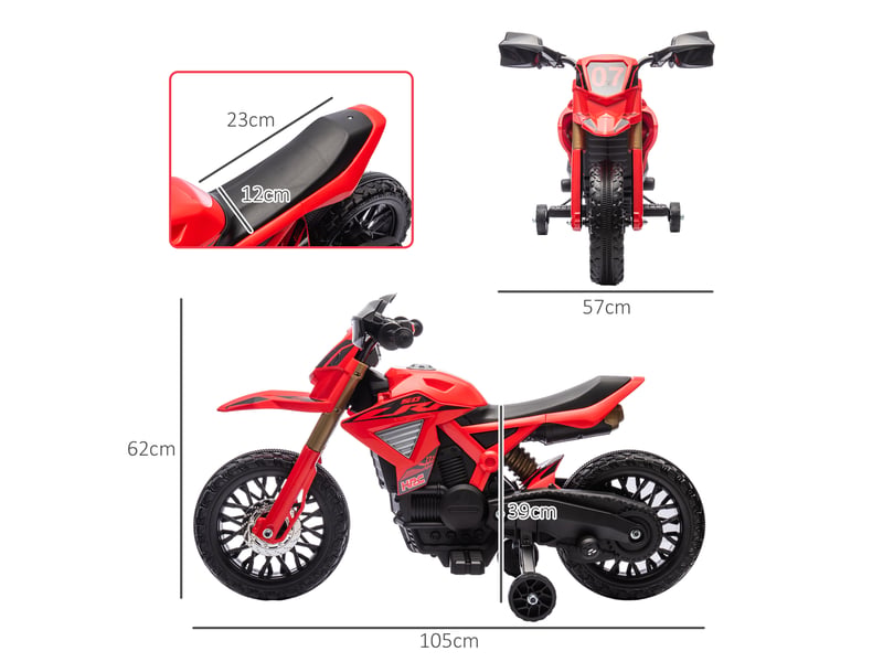  Moto électrique pour enfants de 3 ans et plus, batterie 12 v, avec stabilisateurs et klaxon, capacité de charge 30 kg, rouge  - Conforama E
