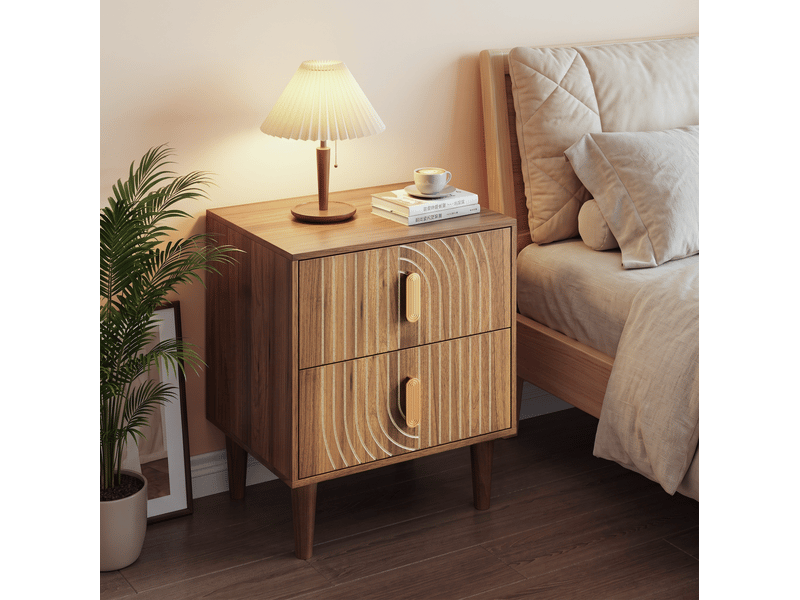  Table de chevet 48x38x56 cm avec 2 tiroirs en mdf couleur marron, design simple  - Conforama D