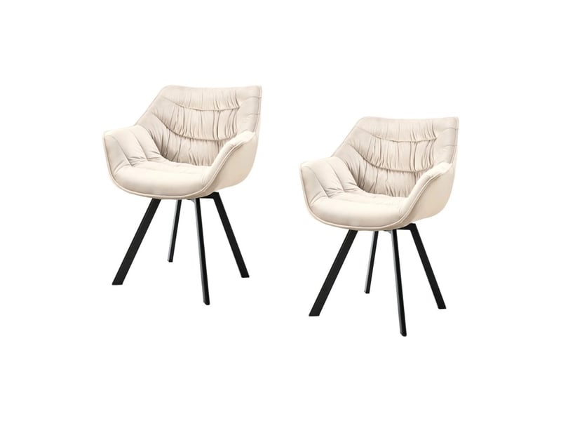  Lot de 2 chaises design comfy pivotantes à 180° en velours beige champagne et pieds noirs  - Conforama A