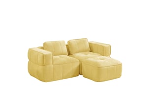 Canapé d'angle modulable 2 places en polyester, forme l avec pouf, jaune