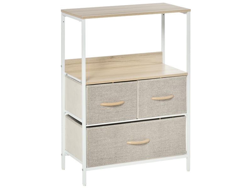  Commode meuble de rangement avec 3 tiroirs tissusétagère et plateau supérieur 58lx29px81,5h cm  - Conforama A