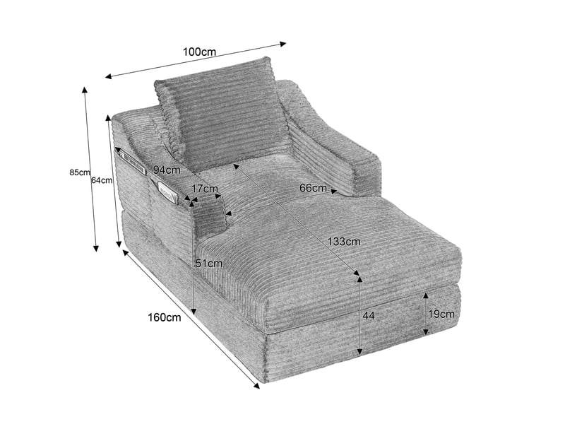  Canapé convertible 1 place en velours côtelé noir, design moderne avec couche double pour vos moments de détente  - Conforama C