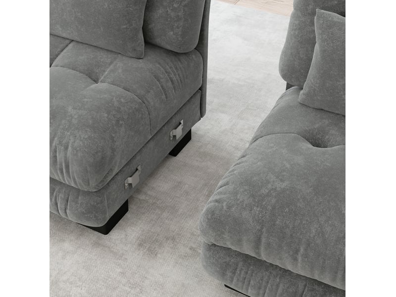  Canapé modulable d’angle u 4 places 406x145x81 cm, ottomane mobile, coussins, effet nuage, chenille, gris  - Conforama D