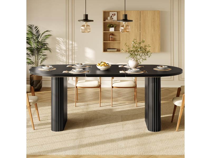  Table à manger extensible 120-160 cm ovale, table de salle à manger avec pieds rainurés, plateau épais et coins arrondis, noir OPULERANE TRADING LTD - Conforama D