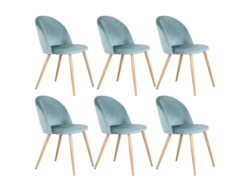  Lot de 6 chaises de salle à manger à dossier incurvé en velours bleu canard  - Conforama A