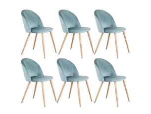 Lot de 6 chaises de salle à manger à dossier incurvé en velours bleu canard