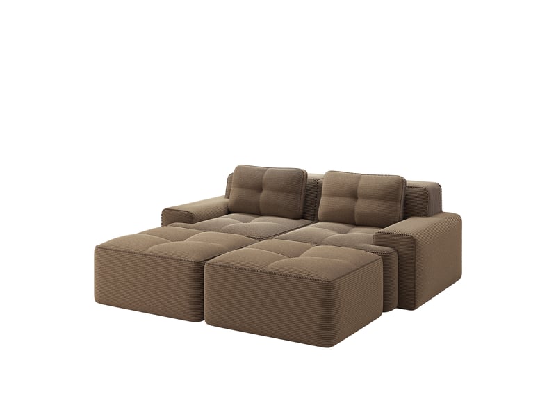  Canapé modulable d'angle en l,204x179x69cm,canapé 2 places sans structure avec 2 pouf,en velours côtelé,rembourrage haute densité 32d - marron  - Conforama A