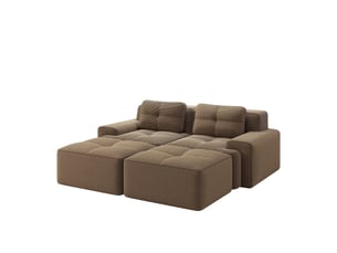 Canapé modulable d'angle en l,204x179x69cm,canapé 2 places sans structure avec 2 pouf,en velours côtelé,rembourrage haute densité 32d - marron
