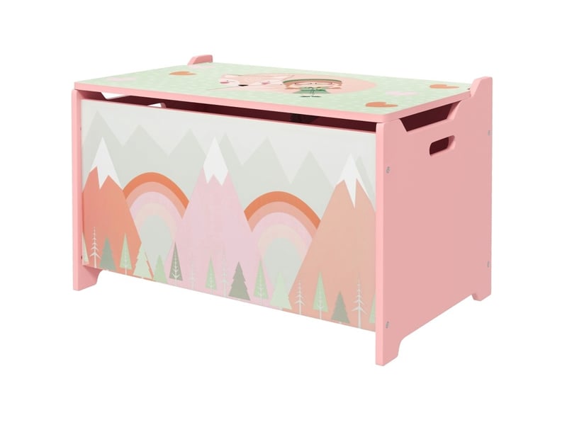  Coffre à jouets 60 x 37 x 39 cm rose en bois, couvercle avec charnière de sécurité, rangement pour enfant  - Conforama A