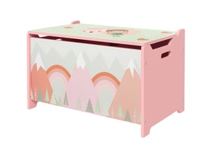 Coffre à jouets 60 x 37 x 39 cm rose en bois, couvercle avec charnière de sécurité, rangement pour enfant