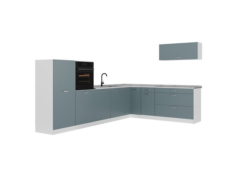  Vicco cuisine en angle, bleu-grisblanc, 327 x cm plan de travail marbre  - Conforama A