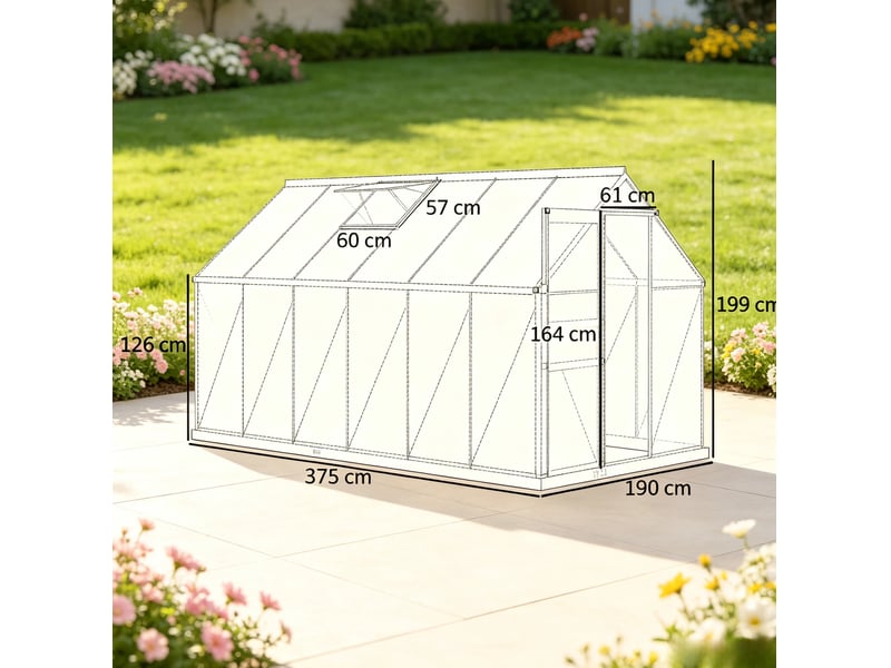  Serre de jardin 375x190x199 cm structure en métal argenté transparent  - Conforama E