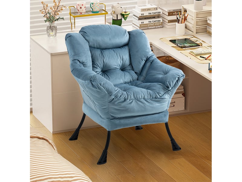  Fauteuil de détente modenvie avec poche latérale bleu clair structure en métal 75 x 80 x 85 cm  - Conforama B