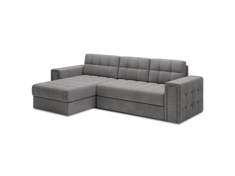 Canapé d'angle convertible kapitara gris capitonné réversible avec coffre de rangement - Conforama D
