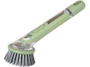 Brosse de nettoyage avec distributeur de savon, nettoyage puissant, convient pour les casseroles, les éviers, etc. Poils longs, verte