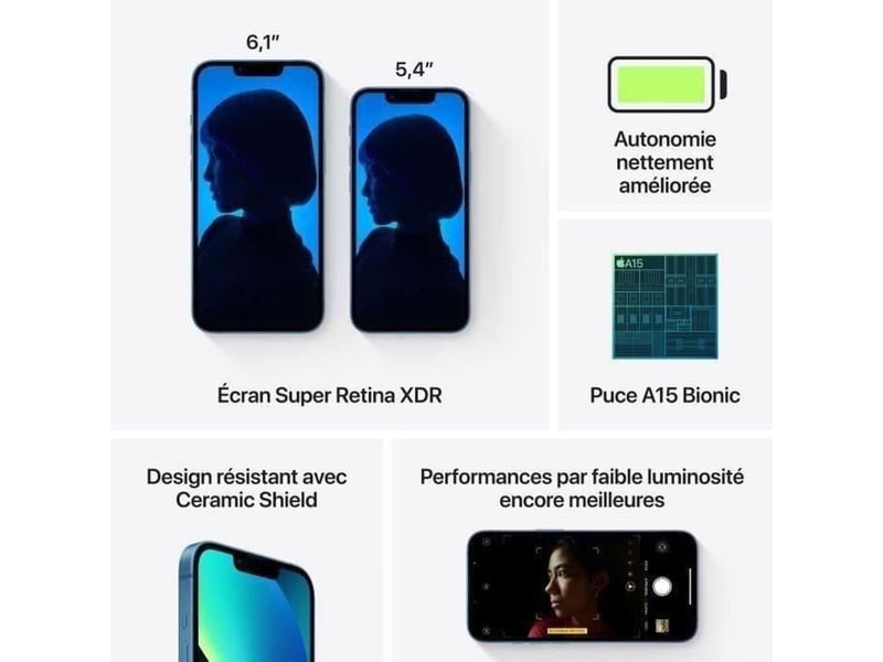  Smartphone reconditionne iphone 13 256 go bleu double sim 5g grade a  - Conforama E