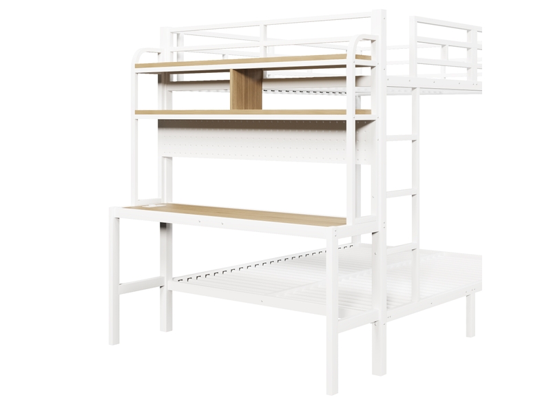 Lit mezzanine 200×140 cm avec bureau, rangements, éclairage led et port usb, sans matelas, en métal et mdf - Conforama E