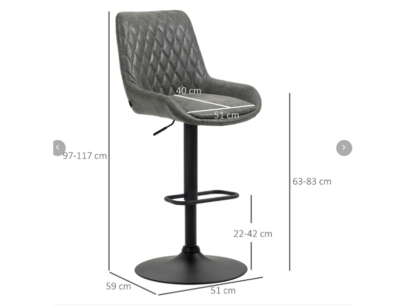  Lot de 2 tabourets de bar réglables en hauteur avec dossier et repose-pieds en similicuir gris foncé  - Conforama C