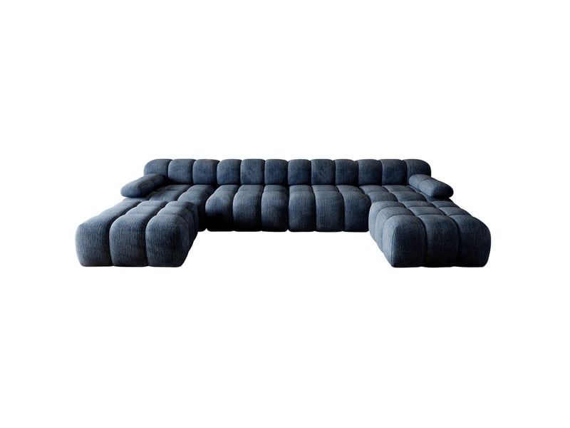  Canapé panoramique u 6 places en tissu bleu, rembourrage en mousse haute élasticité, sans montage pour grand salon  - Conforama A
