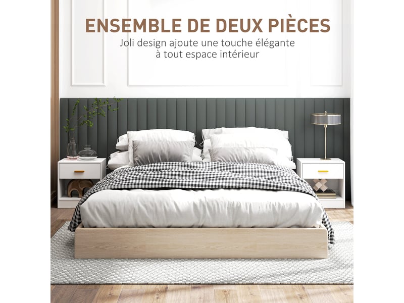  Lot de 2 tables de chevet 39 x 28 x 41 cm rangement tiroir et étagère moderne élégant en panneau de particules blanc 21_0001658  - Conforama C
