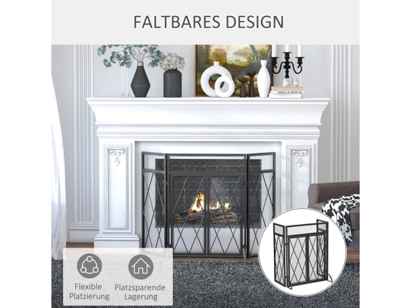  Pare-feu de cheminée noir en fer forgé à 3 panneaux, 120x79 cm, design élégant et sécurisé  - Conforama D