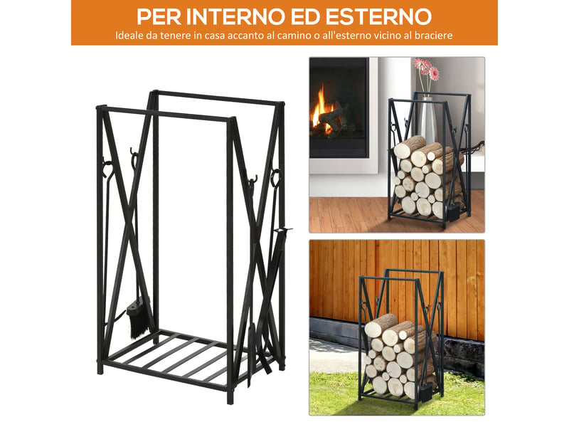  Porte-bûches en acier avec 4 accessoires, format vertical compact, capacité 100 kg  - Conforama R