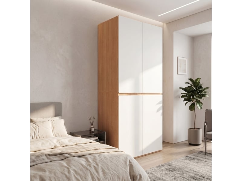 Armoire avec tiroir à bijoux , 4 portes, 1 tringle et 2 tiroirs, style moderne,90 x 50 x 200 cm,finition aspect blanc - Conforama D