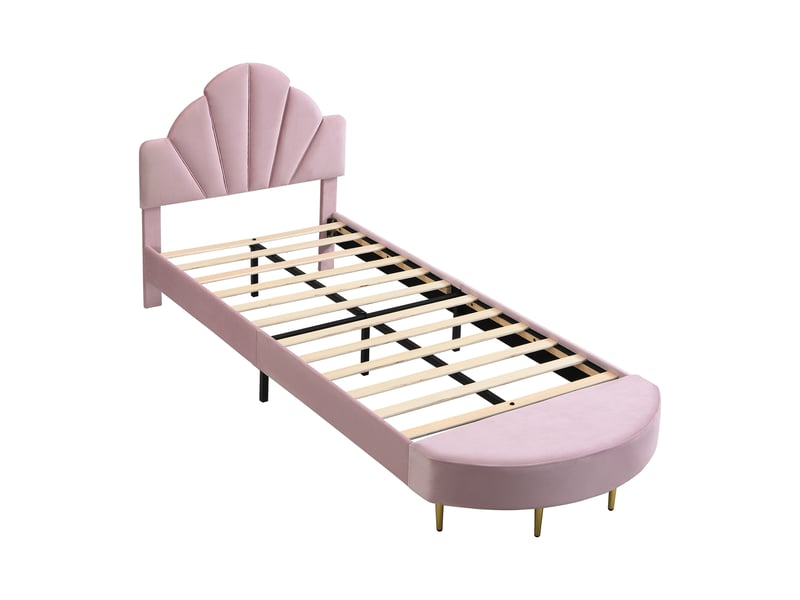  Lit d'enfant 90 x 200 cm, avec banc assorti, velours + contreplaqué, rose  - Conforama R