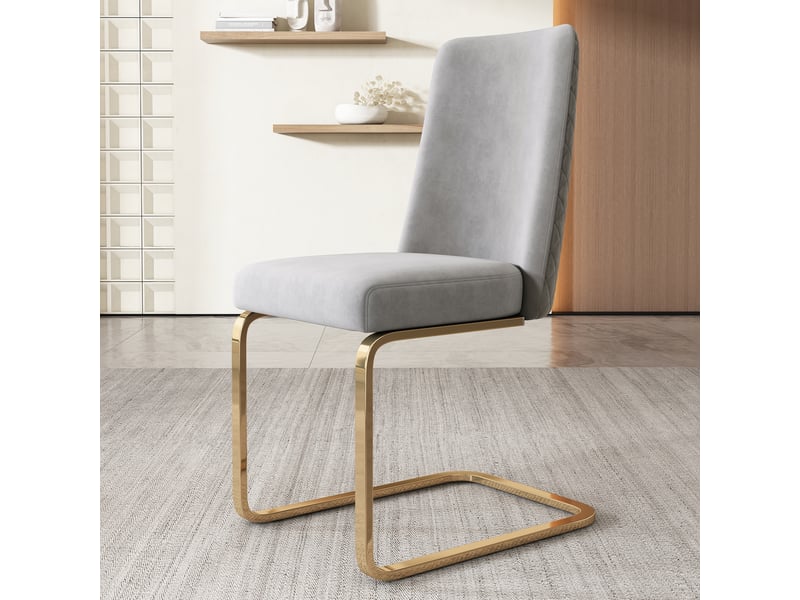  Chaises de salle à manger lot de 2 avec dossier losangé  - pieds en métal pour salon, velours gris  - Conforama E