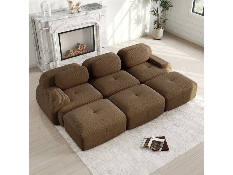 Canapé modulable, canapé 3 places, en velours tricoté, marron, sans montage, sans structure, home cinéma, pour salon  - Conforama A