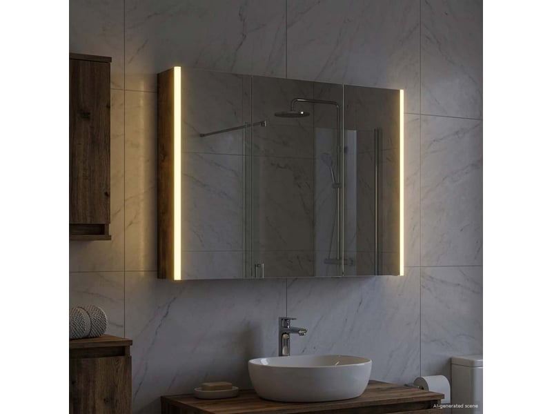 Armoire miroir salle de bain, meuble de rangement chêne fumé 103.5x15.5x70 cm - Conforama B