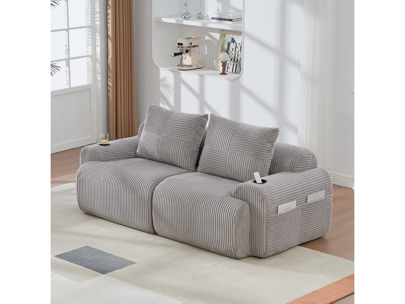  Canapé droit fixe 2 places tissu gris clair  - Conforama E