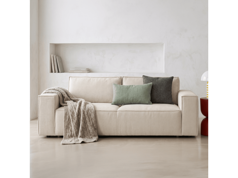  Canapé convertible 3 places avec coffre de rangement en tissu chenille beige foncé - harper Harper - Conforama B