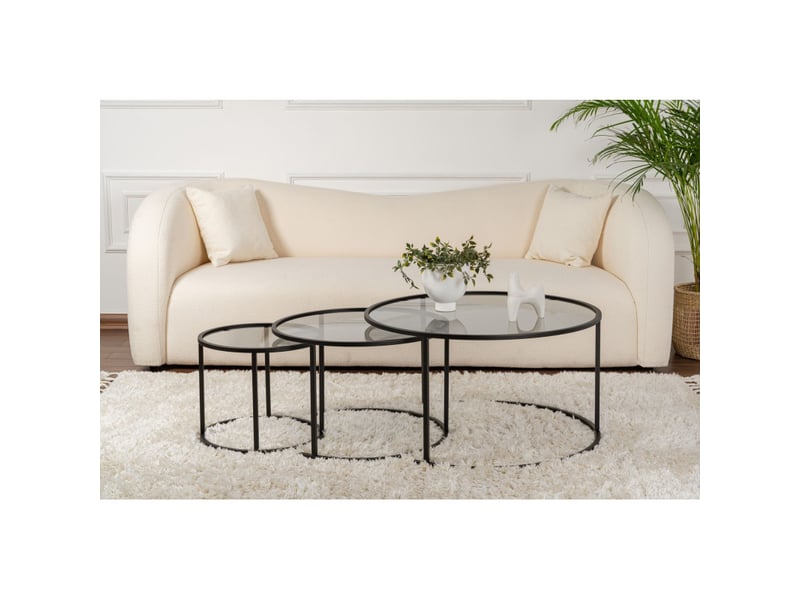  Tables basses gigognes en verre trempé et métal noir et gris ø80, ø60 et ø42 cm lot de 3  - Conforama C