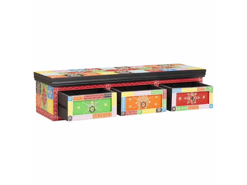  Meuble tv - banc tv - meuble de rangement multicolore 100 x 30 x 24 cm bois de manguier massif  - Conforama B