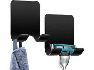 Lot de 2 crochets de douche autocollants en acier inoxydable sans perçage pour salle de bain et cuisine, porte-serviettes noirs