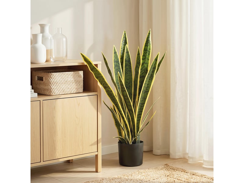  Plante artificielle sansevieria 77 cm avec 21 feuilles ajustables et pot, facile à nettoyer, pour bureau, chambre, vert  - Conforama C