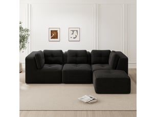 Canapé d’angle modulable 3 places velours côtelé noir – 297 x 177 x 69 cm