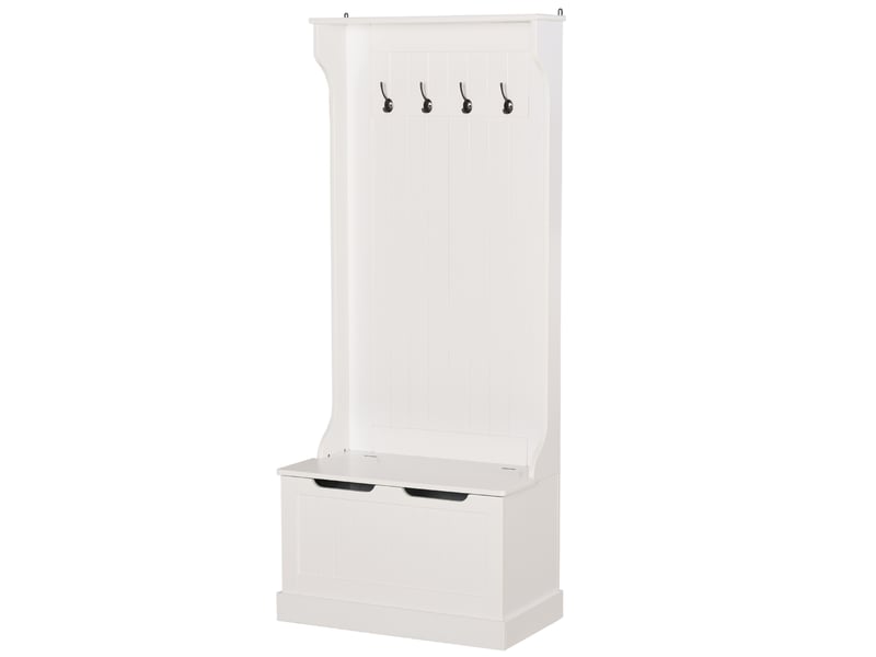  Porte-manteau d'entrée avec banc de rangement, en bois, 71,5 x 39,5 x 170 cm, blanc  - Conforama B