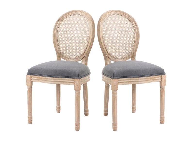  Lot de 2 chaises de salle à manger en bois massif et cannage tissu gris 49 x 56 x 96 cm  - Conforama B