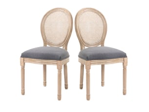 Lot de 2 chaises de salle à manger en bois massif et cannage tissu gris 49 x 56 x 96 cm