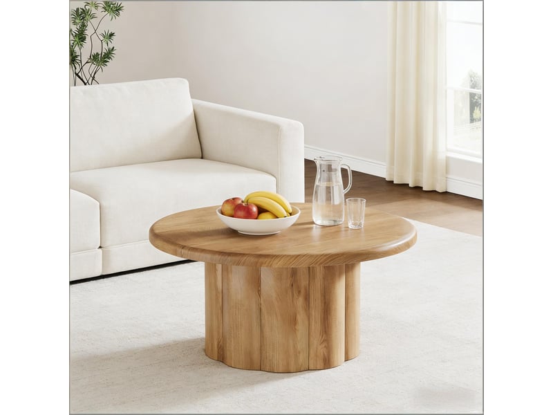  Table basse ronde design tambour cannelé en mdf marron ø80 x 45,5 cm  - Conforama E