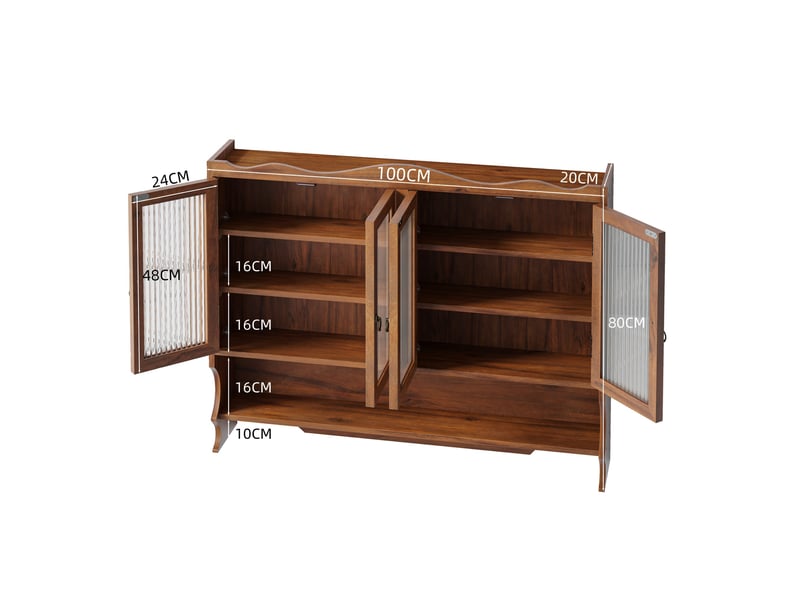  Armoire murale 4 portes avec étagères amovibles et crochets, pour cuisine, bois et verre marron, 100 × 20 × 80 cm  - Conforama E