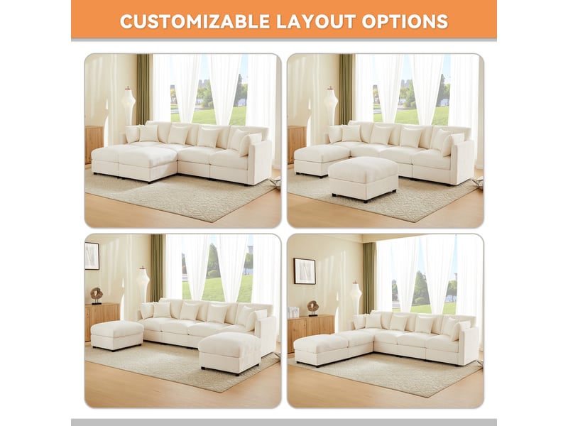 Canapé modulable en tissu chenille beige avec accoudoirs réglables N653P828384GA - Conforama D