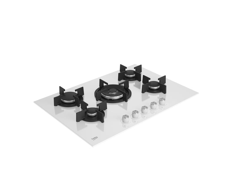 Beko hilw75222sw table de cuisson encastrable 75 cm gaz 5 feux blanc  - Conforama B