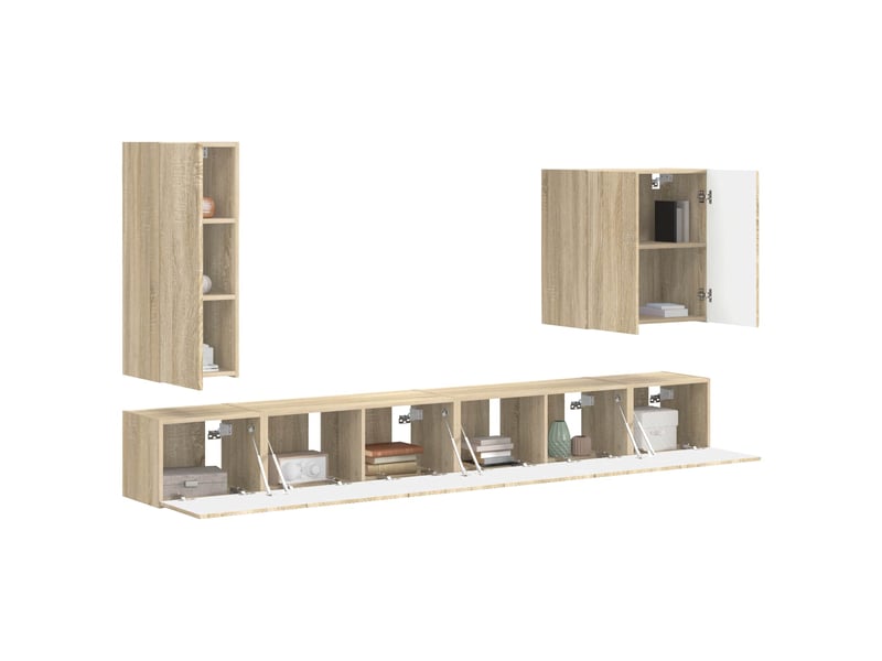  Ensemble de meuble tv - banc tv - meuble de rangement mural 6 pcs chêne sonoma  - Conforama C