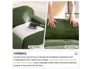 Vert canapé d'angle modulable - u modulaire - velours côtelé - mousse 32d - canapé pour salon avec pouf -388x178x75 cm